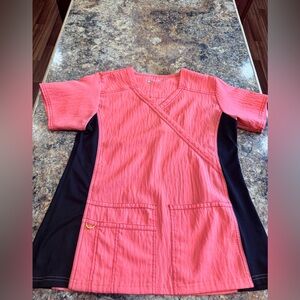 Women's Short sleeve scrub top Coral and Black Top